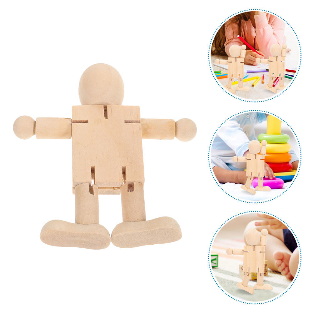 Art Craft Robot - 6Pcs Paintable Wooden Robot Figures Adjustable
