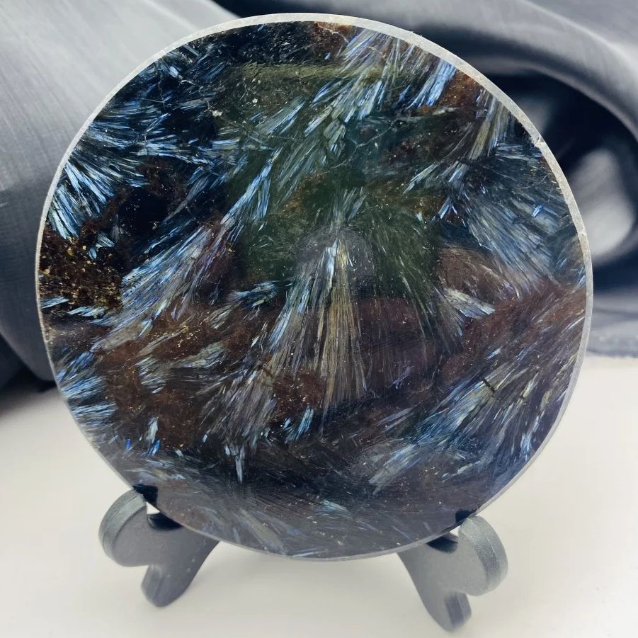 Art Craft Mirror - Natural Crystal Astrophyllite Stone Slice Blue