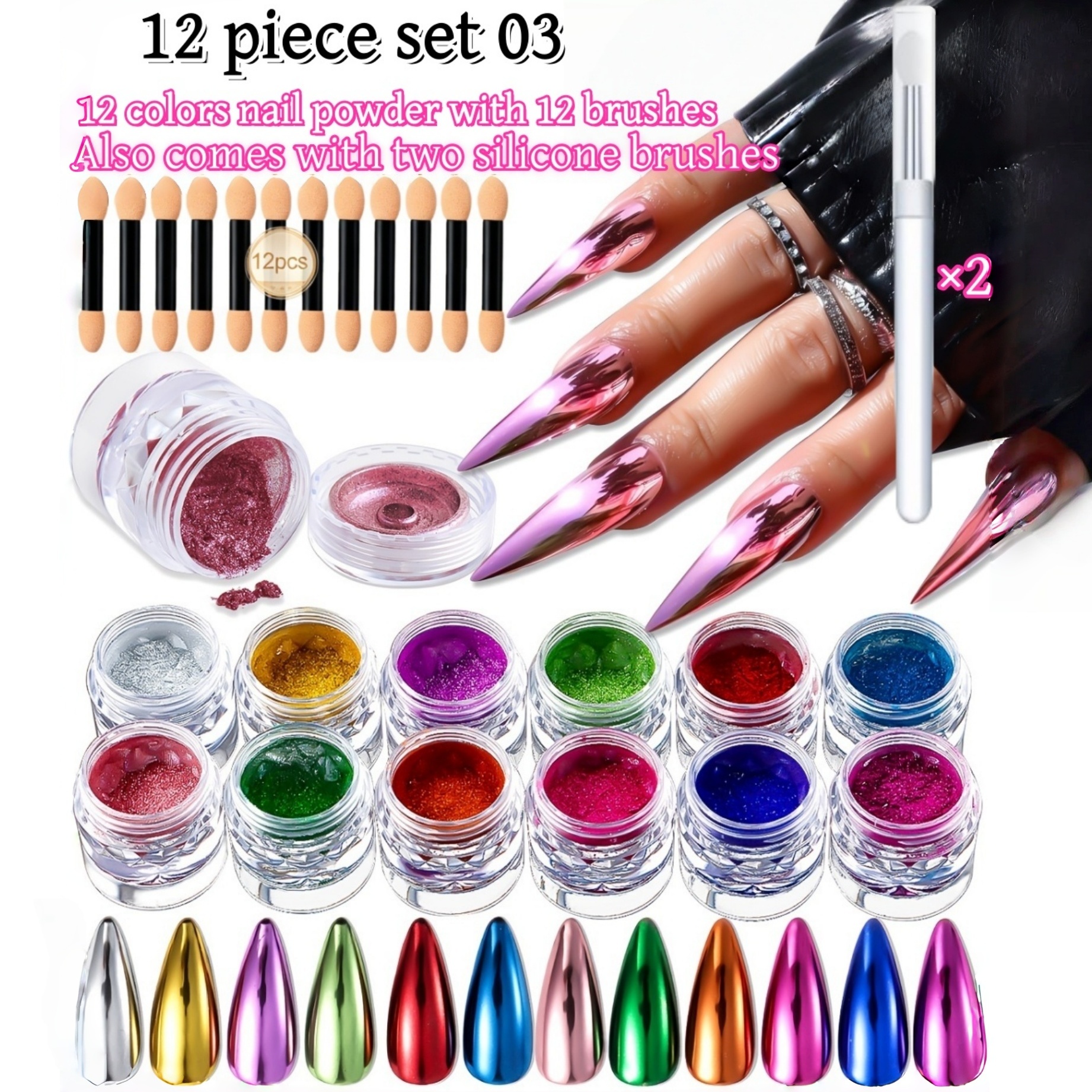 12 Color Chrome Nail Powder Se - Art Craft Mirror recensie en prijs