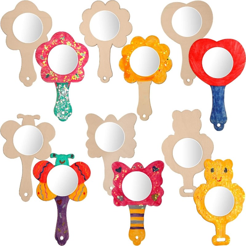 2pcs DIY Wooden Mirror Mini Wo - Art Craft Mirror recensie en prijs
